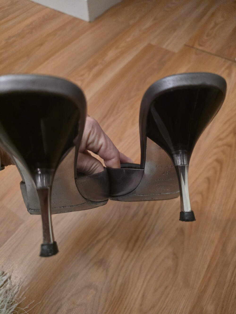 Prada Siver Leather Jeweled Square-Toe Mules - Picture 5 of 9